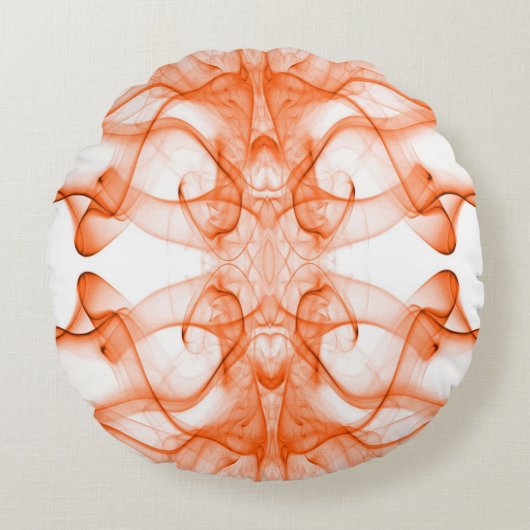 オレンジ色の煙の白い上の羽毛 ラウンドクッション (正面)