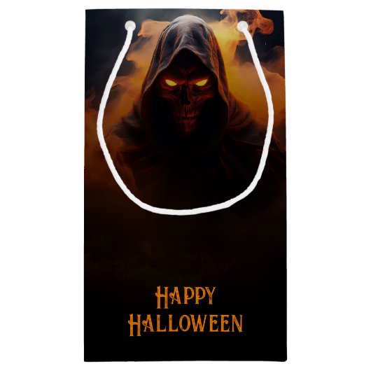 オレンジ色の煙を持つダークデーモンハロウィーン スモールペーパーバッグ (裏面)