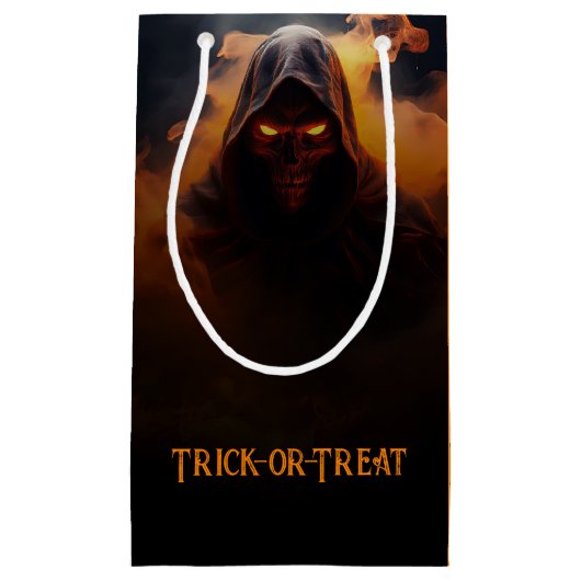 オレンジ色の煙を持つダークデーモンハロウィーン スモールペーパーバッグ (正面)