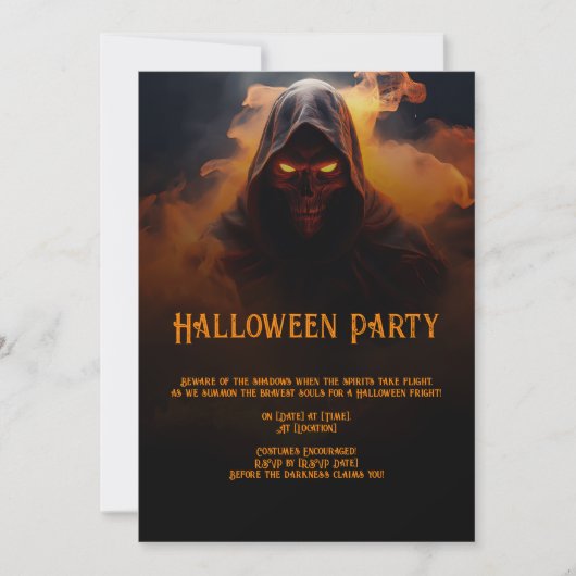 オレンジ色の煙を持つダークデーモンハロウィーン 招待状 (正面)