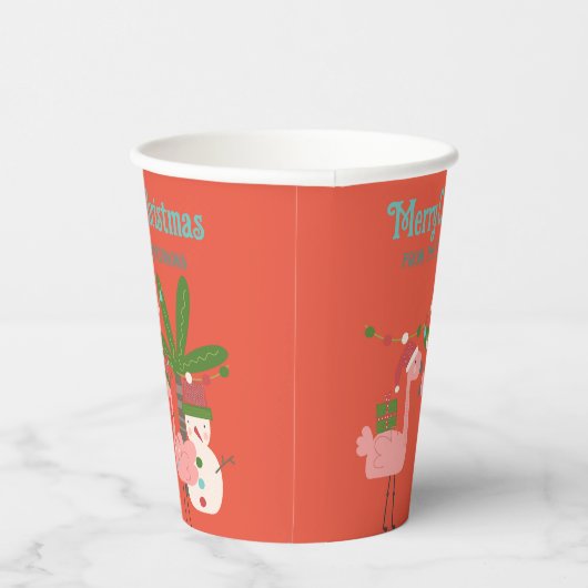 オレンジ色の熱帯クリスマスピンクのフラミンゴ 紙コップ (右)