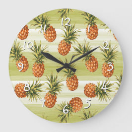 オレンジ色の熱帯性パイナップルフルーツパターン ラージ壁時計