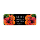 オレンジ色の熱帯性ヒビスク水彩花アート ラベル (正面)