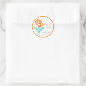 オレンジ色の牡丹とターコイズ、ホワイト1.5インチステッカー ラウンドシール (バッグ)