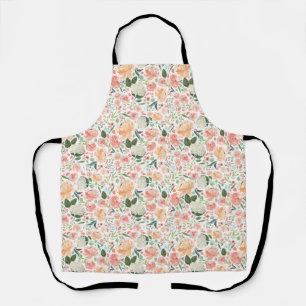 オレンジ色の牡丹と白いアジサイの花柄 エプロン