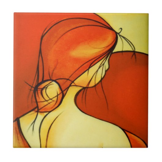 オレンジ色の物欲しそうな女性 タイル (正面)