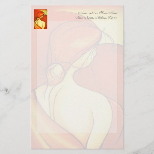 オレンジ色の物欲しそうな女性 便箋 (正面)