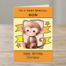 オレンジ色の特別な息子の猿の子供たちの誕生日