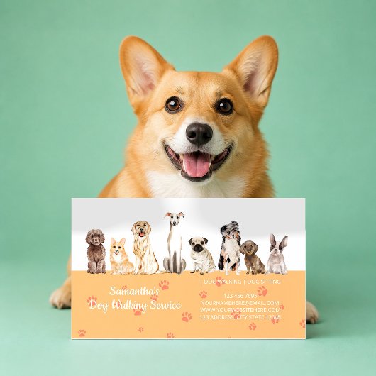 オレンジ色の特別支援が必要な犬の介護 ウォーターカラー 名刺