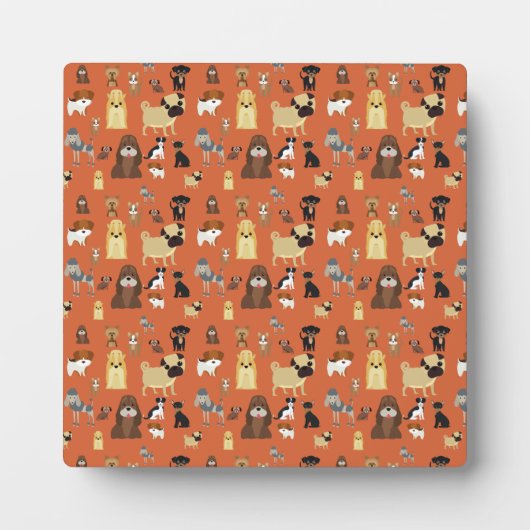 オレンジ色の犬のパターン フォトプラーク (正面)