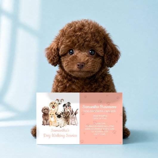 オレンジ色の犬の結婚式アテンド ウォーターカラー 子犬 名刺