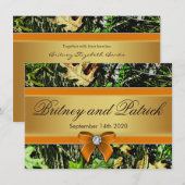 オレンジ色の狩猟をテーマにしたカモフラージュの結婚式の招待状 招待状 (正面/裏面)