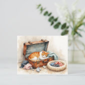 オレンジ色の猫からの転居通知が面白い ポストカード (スタンド正面)