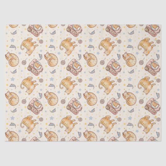 オレンジ色の猫がバックパックに入ったデザイン、星、糸 薄葉紙 (正面)