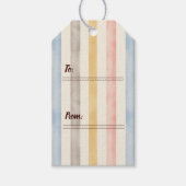 オレンジ色の猫がバックパックに入った水彩ストライプ ギフトタグ (正面)