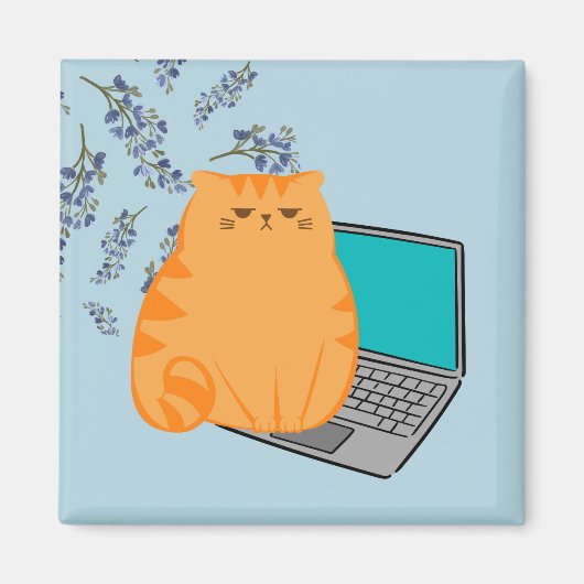 オレンジ色の猫が仕事中 マグネット (正面)