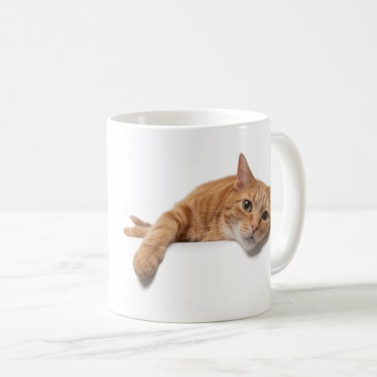 オレンジ色の猫が倒れる コーヒーマグカップ (正面右)