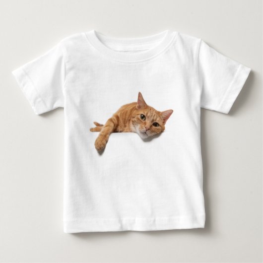 オレンジ色の猫が倒れる ベビーTシャツ (正面)