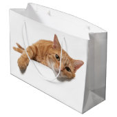 オレンジ色の猫が倒れる ラージペーパーバッグ (裏面アングル)