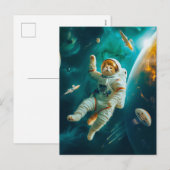 オレンジ色の猫が宇宙の破片と共に浮かぶ シーズンポストカード (正面/裏面)