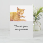 オレンジ色の猫が白い背景カードに サンキューカード (スタンド正面)