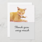 オレンジ色の猫が白い背景カードに サンキューカード (正面/裏面)