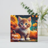 オレンジ色の猫とカボチャのサンクスギビング シーズンカード (スタンド正面)