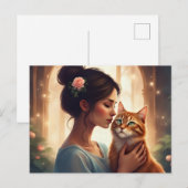 オレンジ色の猫と女性 ポストカード (正面/裏面)