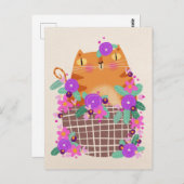 オレンジ色の猫と花 ポストカード (正面/裏面)