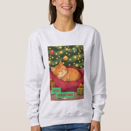 オレンジ色の猫と過ごすクリスマスのぬくもり スウェットシャツ (正面)