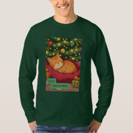 オレンジ色の猫と過ごすクリスマスのぬくもり Tシャツ