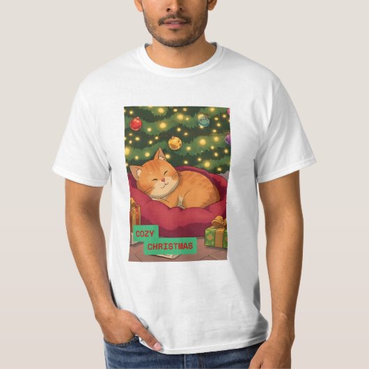 オレンジ色の猫と過ごすクリスマス Tシャツ (正面)