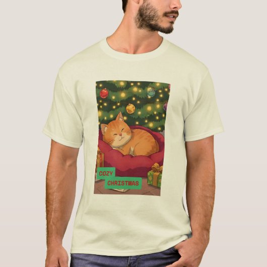 オレンジ色の猫と過ごすクリスマス Tシャツ (正面)