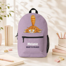 オレンジ色の猫のかわいい名入れリュックサック 女の子用