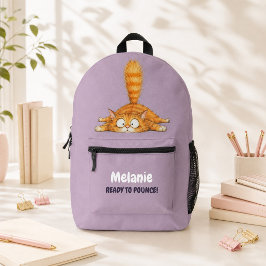 オレンジ色の猫のかわいい名入れリュックサック 女の子用 プリントバックパック