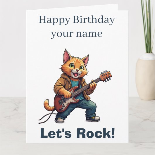 オレンジ色の猫のギタリスト カード (正面)
