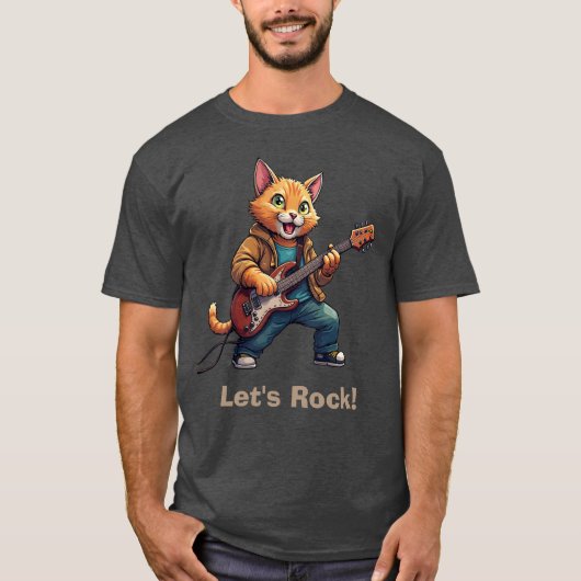 オレンジ色の猫のギタリスト Tシャツ (正面)