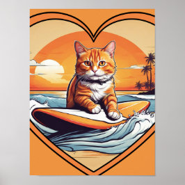 オレンジ色の猫のサーフィン ポスター