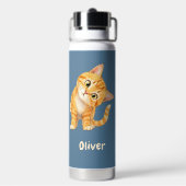 オレンジ色の猫のデザインのデニムブルーの水筒 名前入り ウォーターボトル (背面)