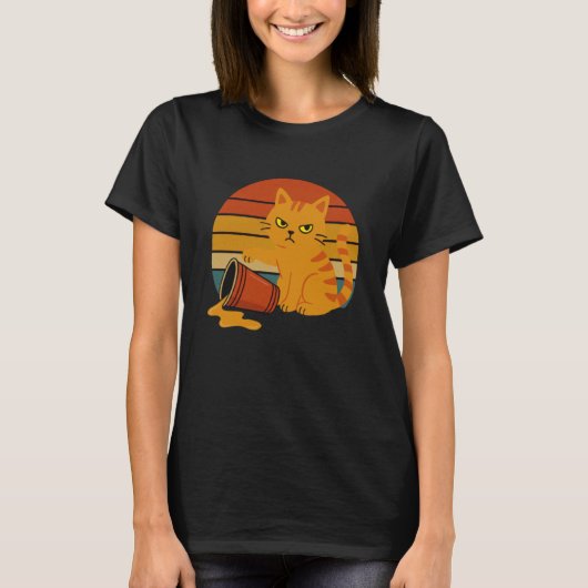 オレンジ色の猫のレトロな面白さ Tシャツ (正面)