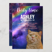 オレンジ色の猫の宇宙パーティー招待状 招待状 (正面/裏面)