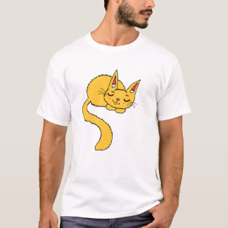 オレンジ色の猫の昼寝 メンズTシャツ Tシャツ