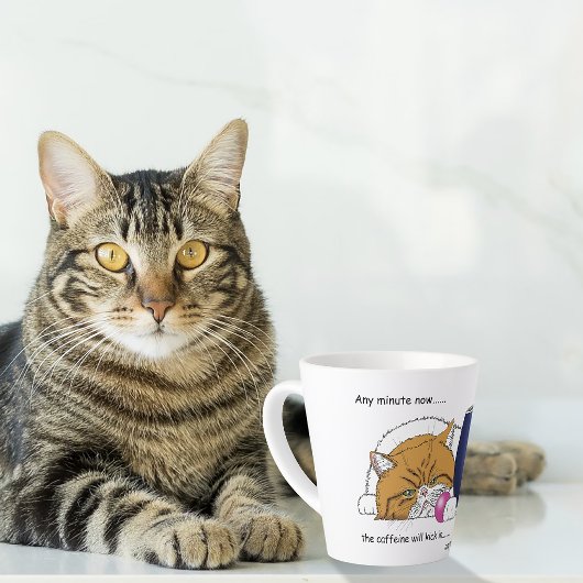 オレンジ色の猫の面白いブルーコーヒーマグ カフェラテマグ