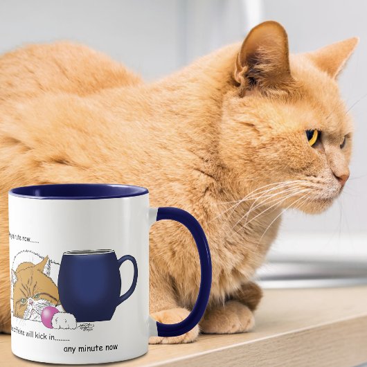 オレンジ色の猫の面白いブルーコーヒーマグ マグカップ