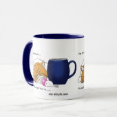 オレンジ色の猫の面白いブルーコーヒーマグ マグカップ (正面左)