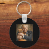 オレンジ色の猫を抱きしめているトランプ2024 キーホルダー (正面)