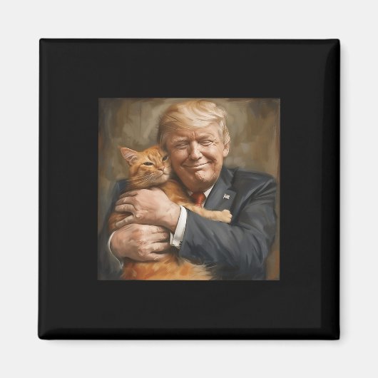 オレンジ色の猫を抱きしめているトランプ2024 マグネット (正面)