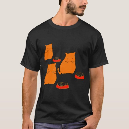 オレンジ色の猫3匹のイラスト Tシャツ (正面)