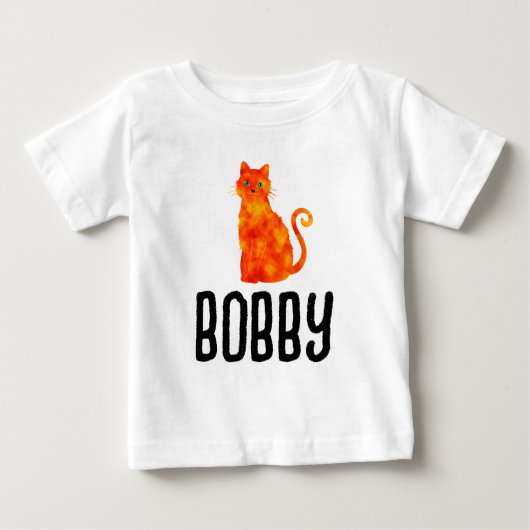 オレンジ色の猫 名前入り 幼児用Tシャツ ベビーTシャツ (正面)