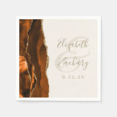 オレンジ色の瑪瑙 ゴールド アイボリー ウェディング スタンダードカクテルナプキン (正面)